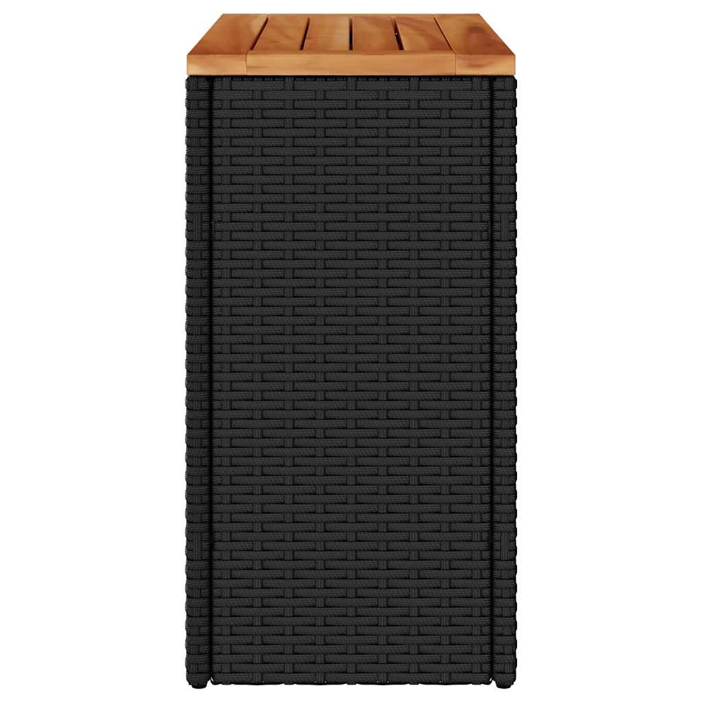 Outdoor Table Garden Side Wooden Top 58X27.5X55 Cm Poly Rattan Grey Brown Black