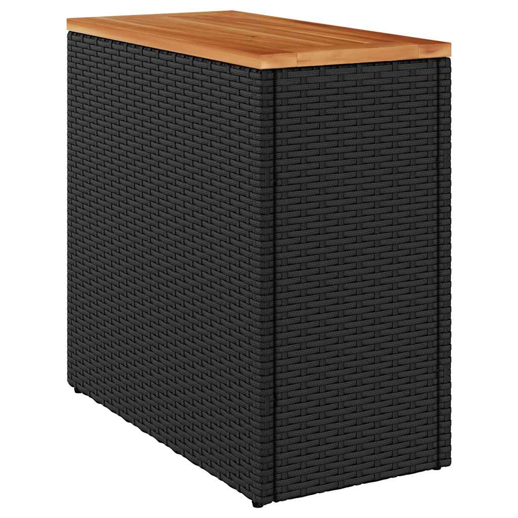 Outdoor Table Garden Side Wooden Top 58X27.5X55 Cm Poly Rattan Grey Brown Black