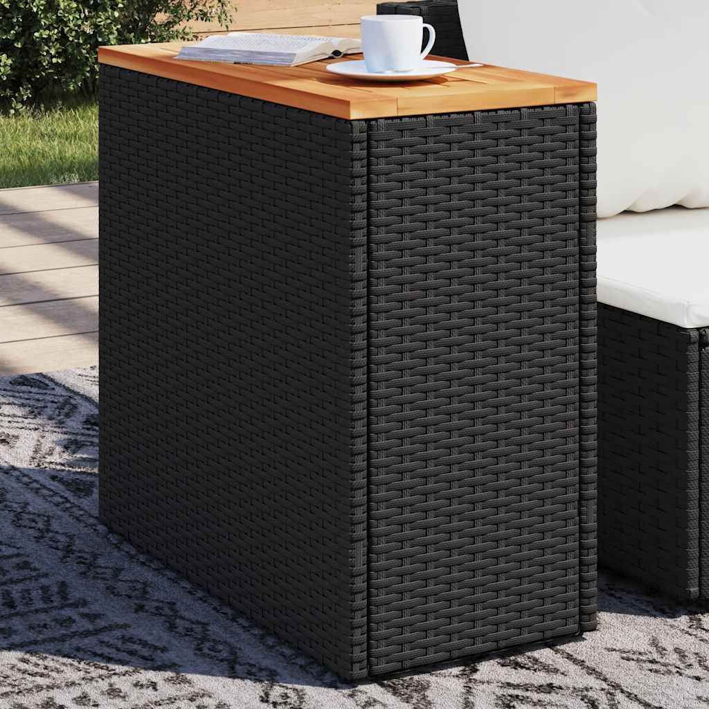 Outdoor Table Garden Side Wooden Top 58X27.5X55 Cm Poly Rattan Grey Brown Black