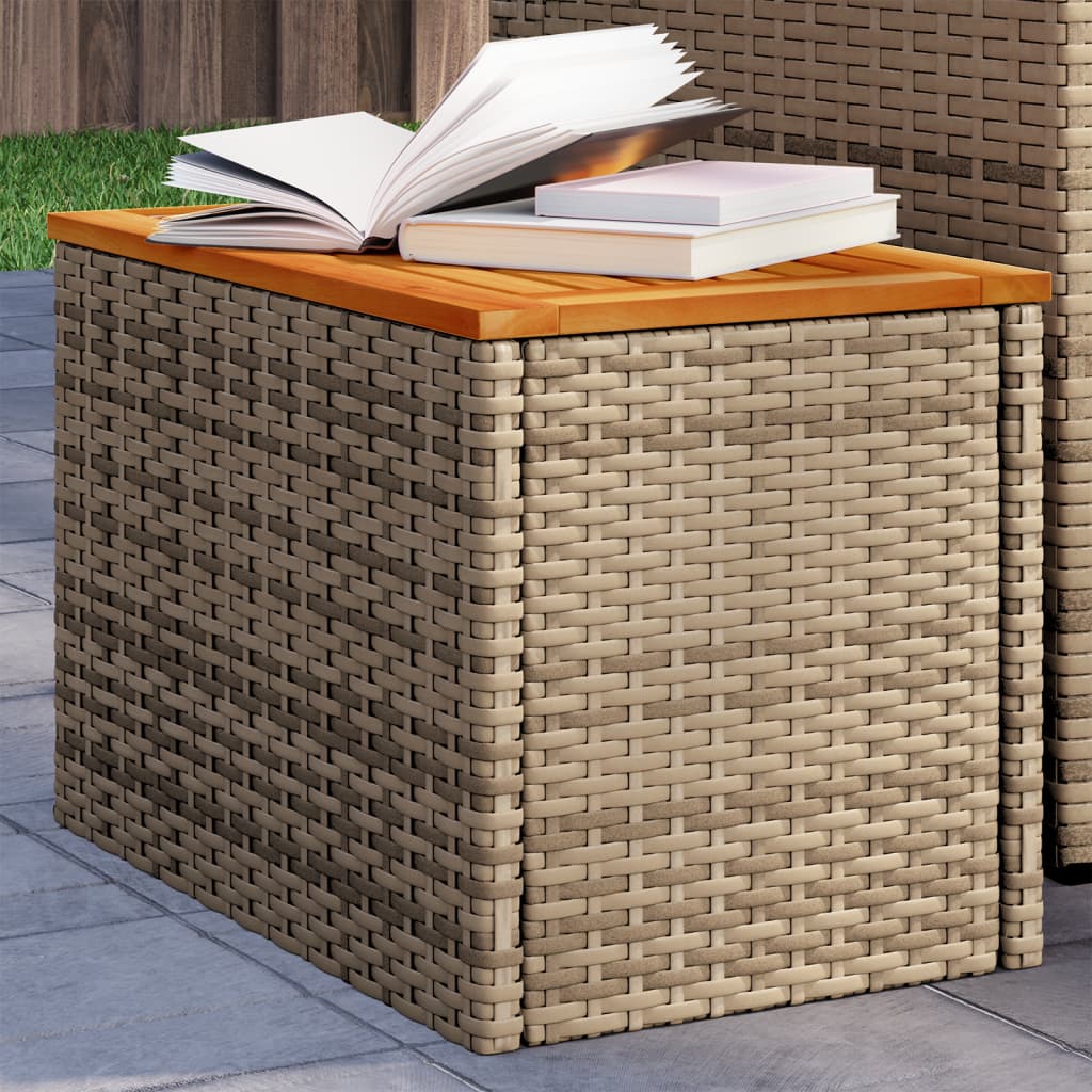 Garden Side Tables 2Pcs 55X34X37Cm Poly Rattan Solid Wood