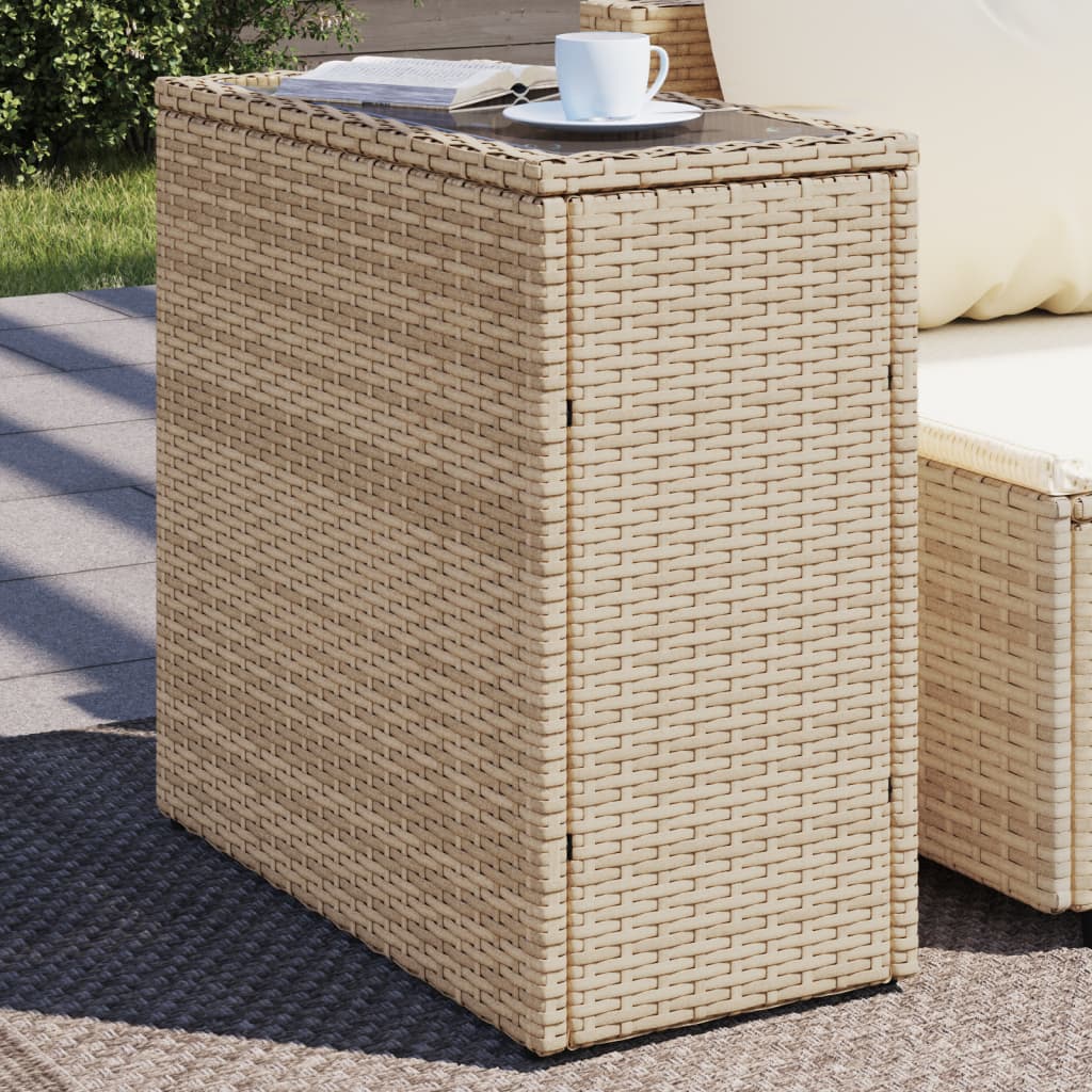 Garden Side Table With Wooden Top 58X27.5X55 Cm Poly Rattan