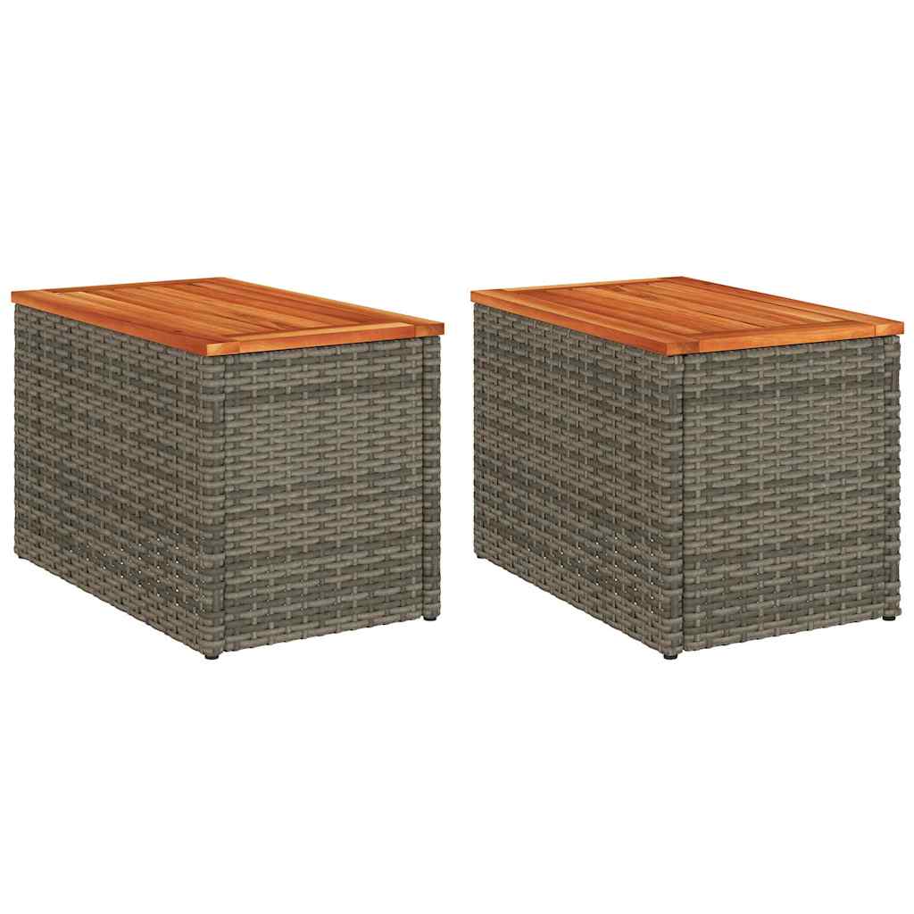 Garden Side Tables 2Pcs 55X34X37Cm Poly Rattan Solid Wood