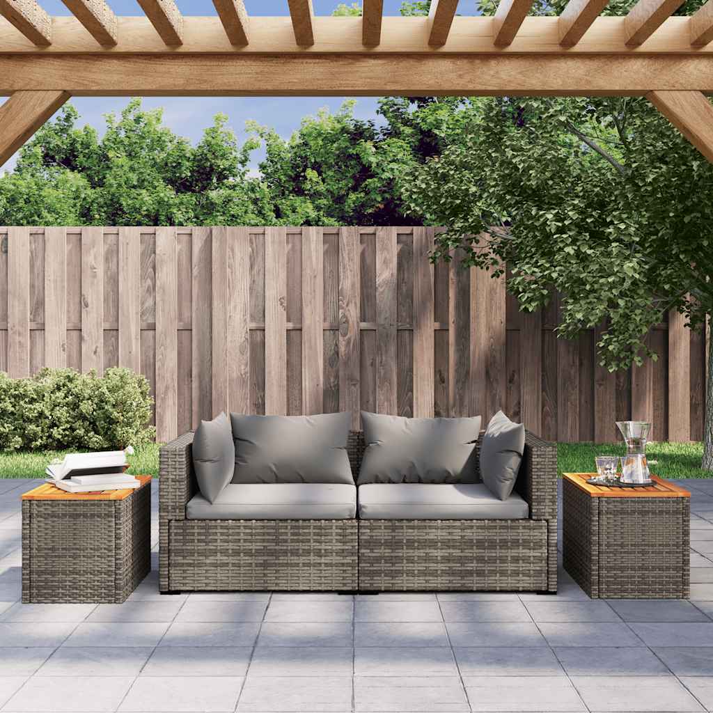 Garden Side Tables 2Pcs 55X34X37Cm Poly Rattan Solid Wood
