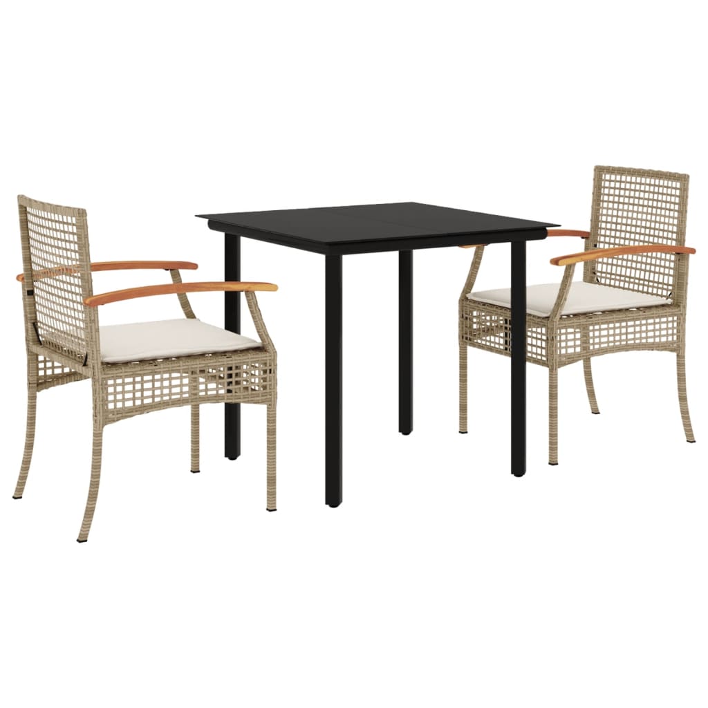 3 Piece Garden Dining Set With Cushions Poly Rattan