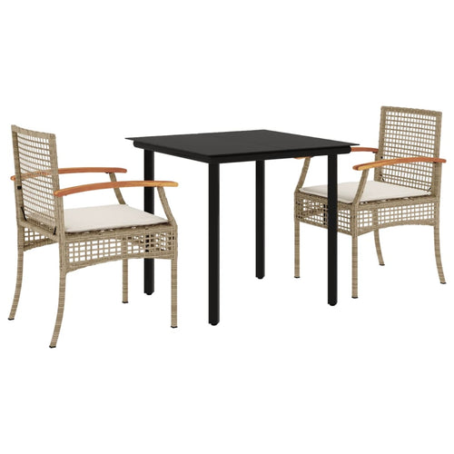 3 Piece Garden Dining Set With Cushions Poly Rattan
