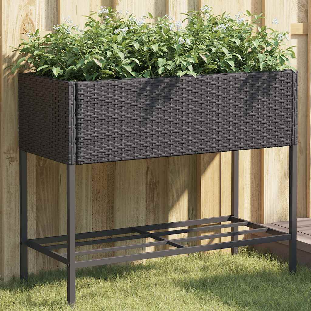 Garden Planters With Shelf 2 Pcs Poly Rattan