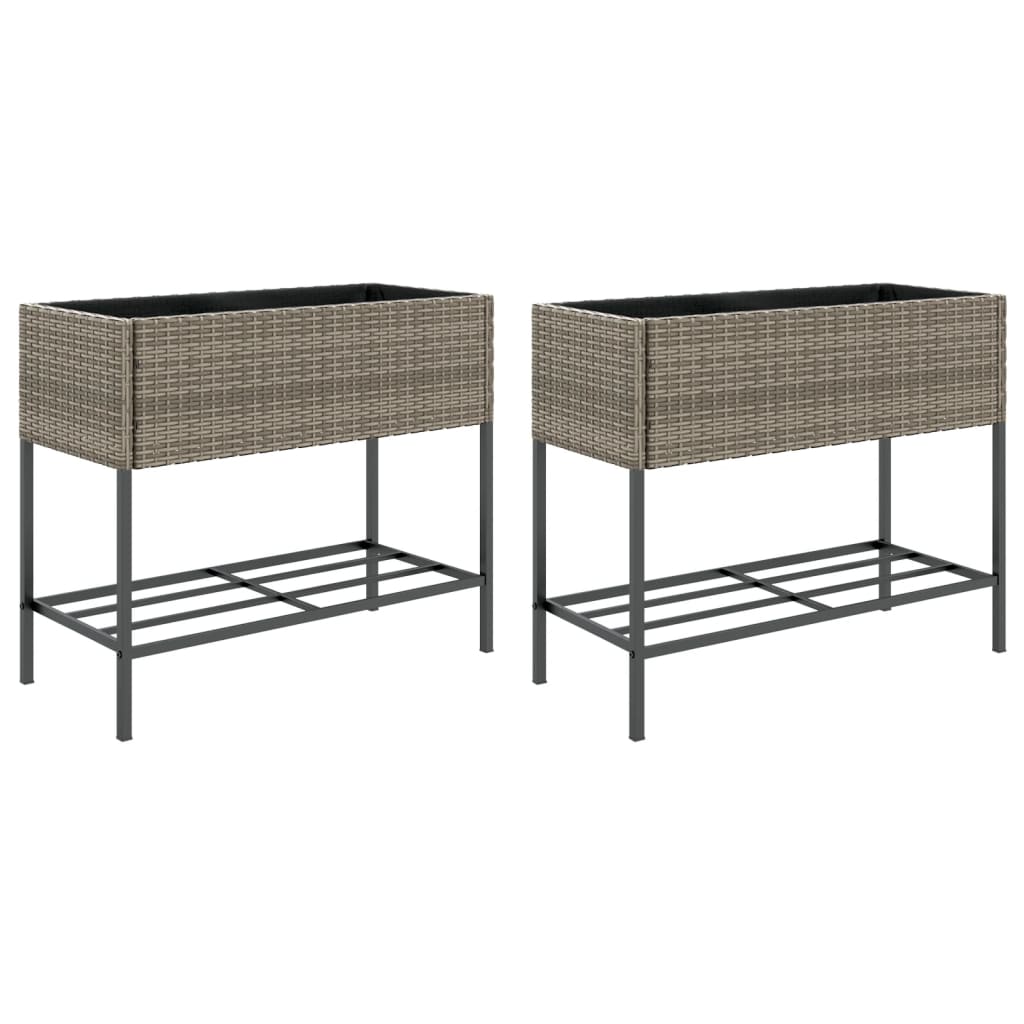 Garden Planters With Shelf 2 Pcs Poly Rattan