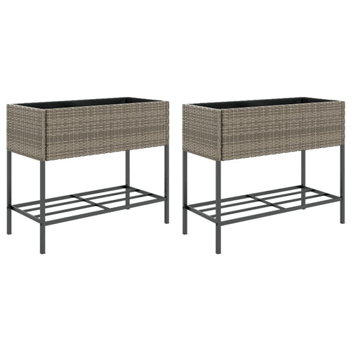 Garden Planters With Shelf 2 Pcs Poly Rattan