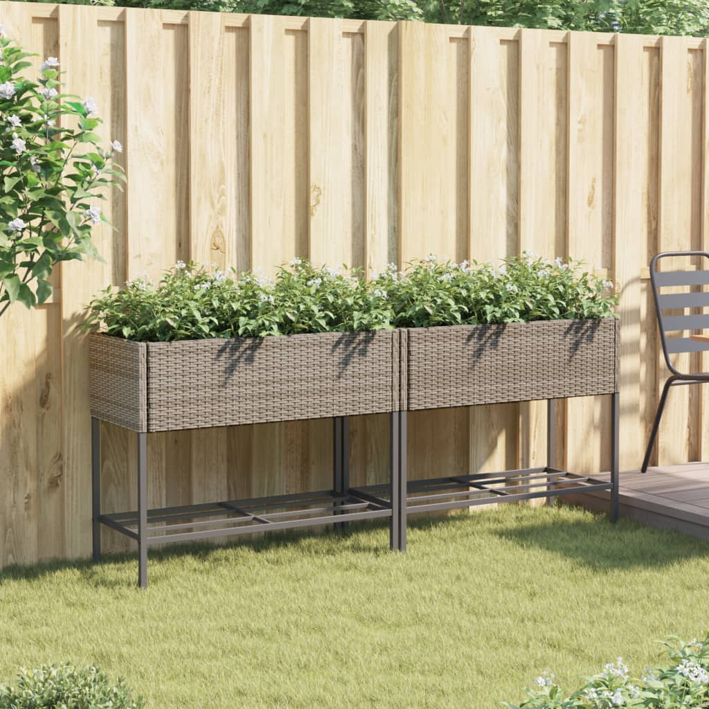 Garden Planters With Shelf 2 Pcs Poly Rattan