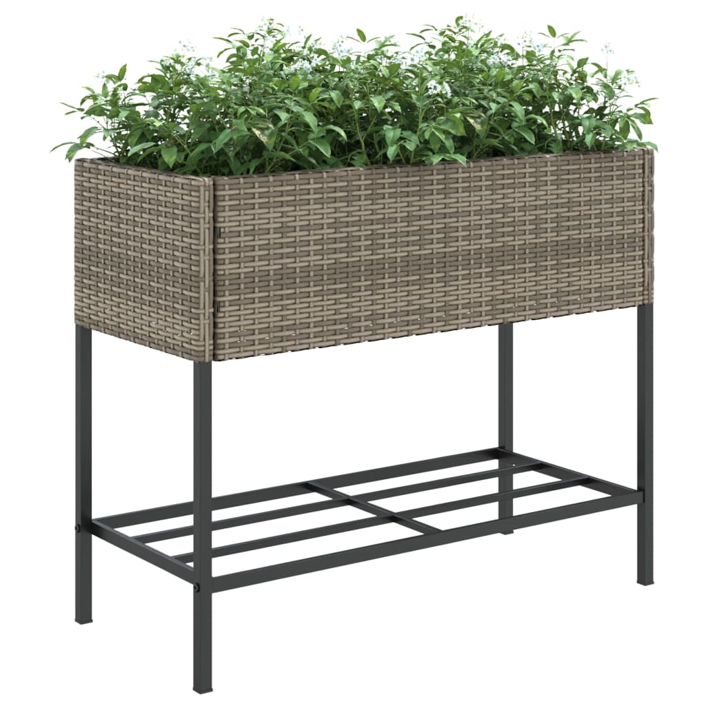 Garden Planters With Shelf 2 Pcs Poly Rattan