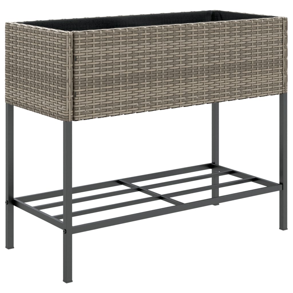 Garden Planters With Shelf 2 Pcs Poly Rattan