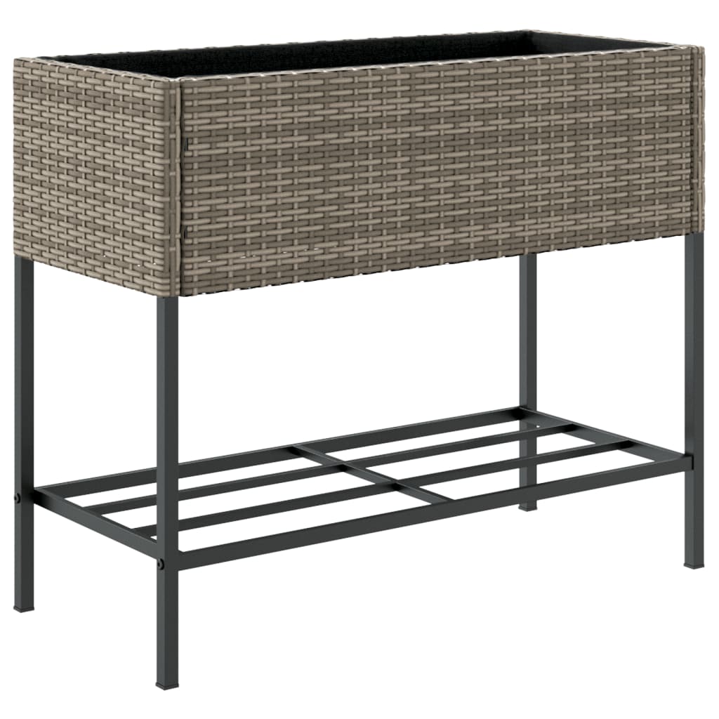 Garden Planters With Shelf 2 Pcs Poly Rattan