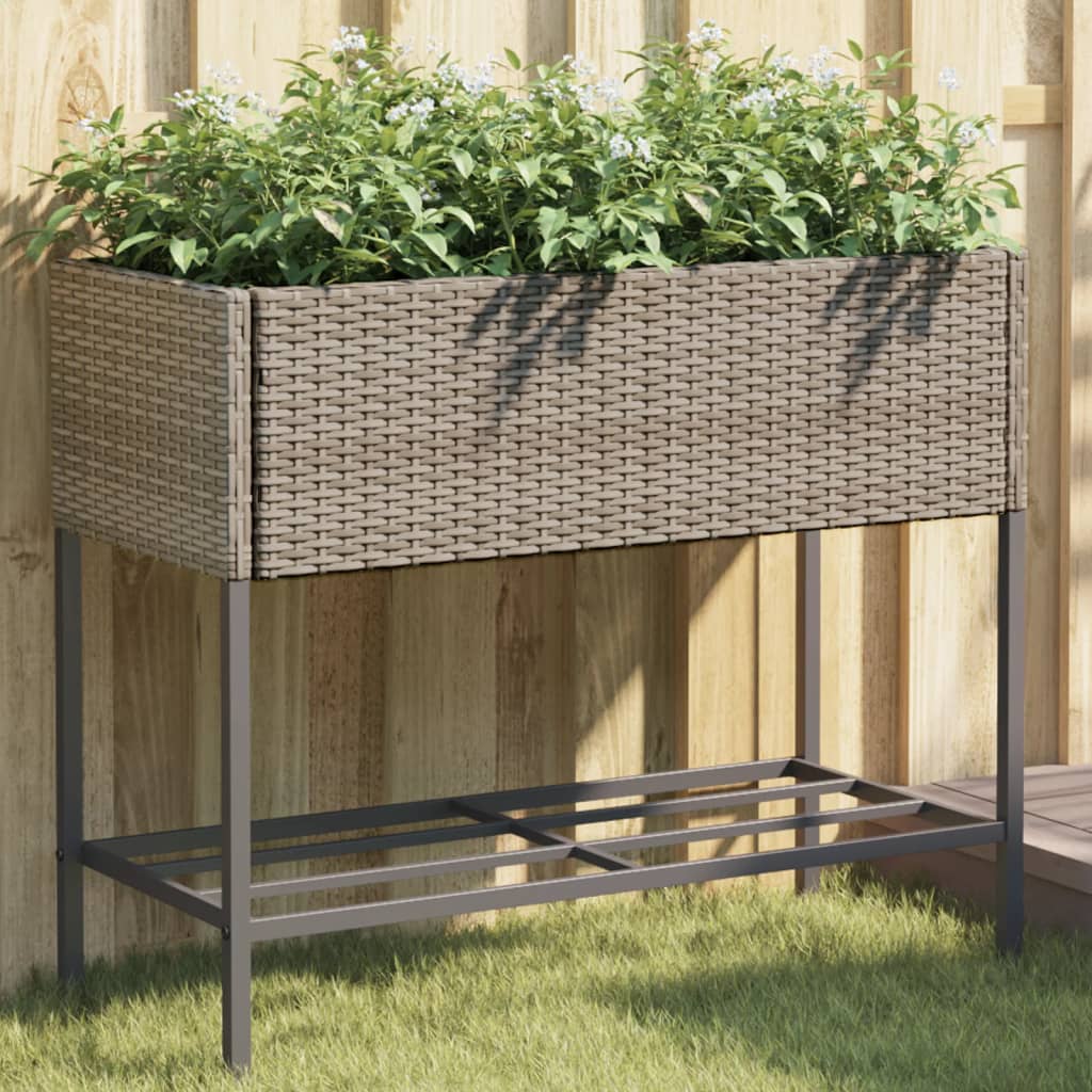 Garden Planters With Shelf 2 Pcs Poly Rattan