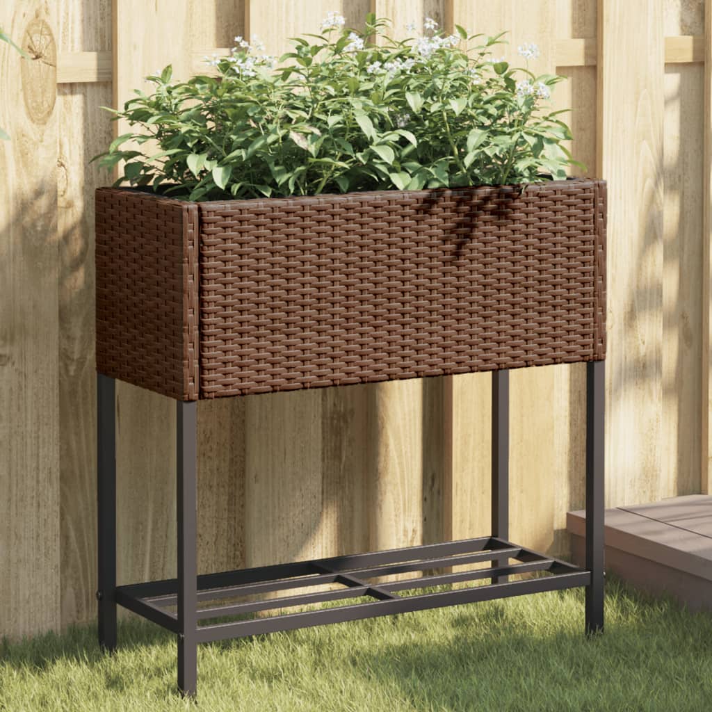 Garden Planters With Shelf 2 Pcs Poly Rattan