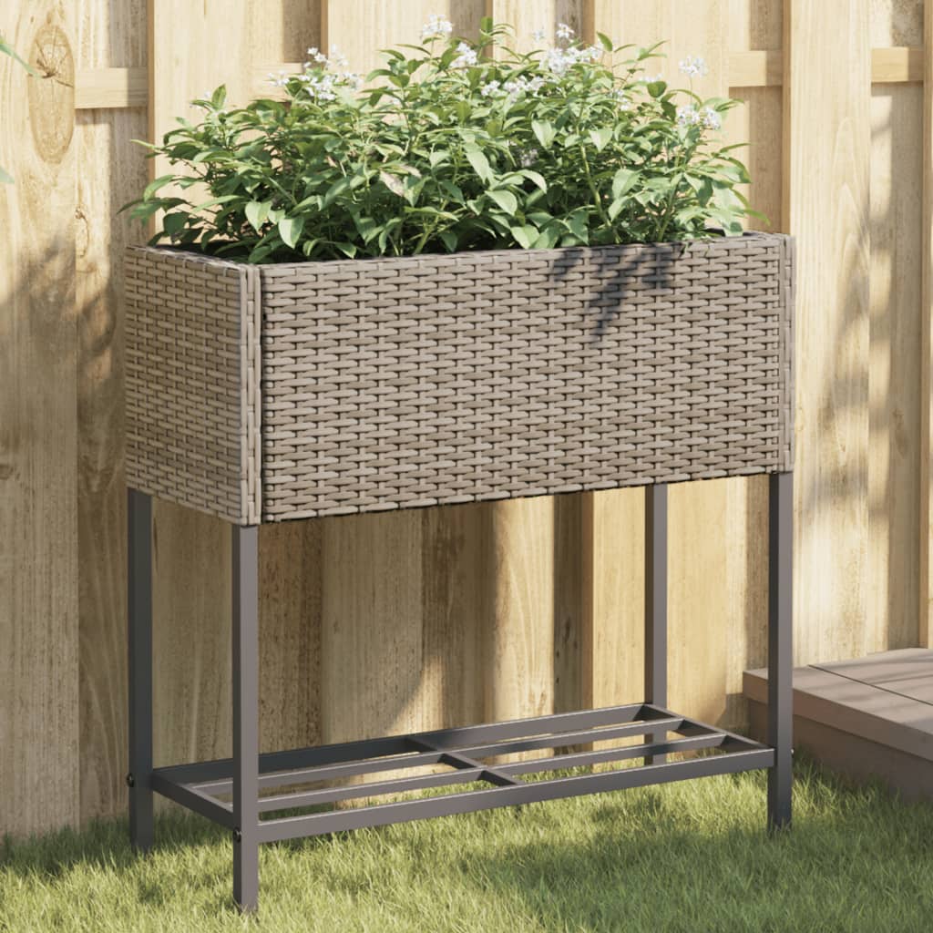 Garden Planters With Shelf 2 Pcs Poly Rattan