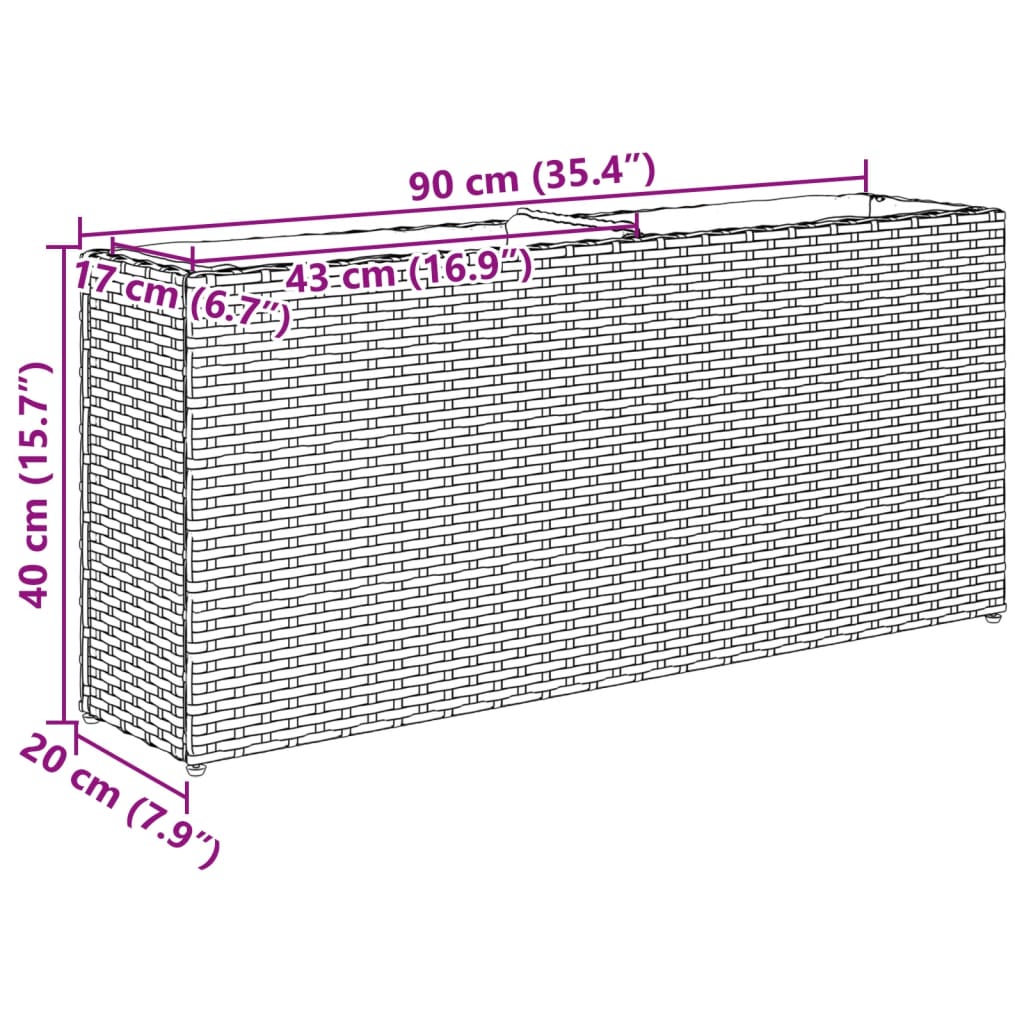 Garden Planters With 2 Pots 2 Pcs 90X20X40 Cm Poly Rattan