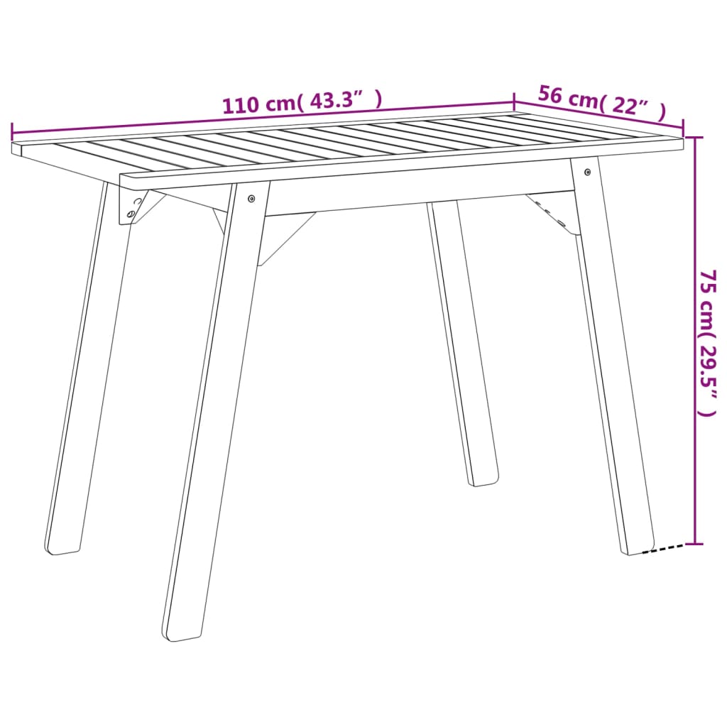 Garden Dining Table 110X56X75 Cm Solid Wood Acacia