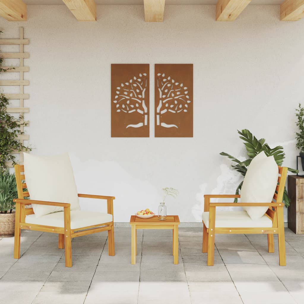Garden Sofa Chair 2Pcs With Cushion Solid Wood Acacia