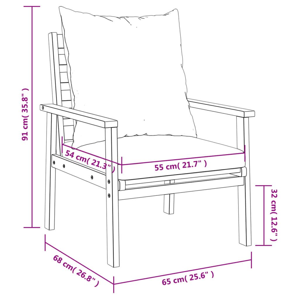 Garden Sofa Chair 2Pcs With Cushion Solid Wood Acacia