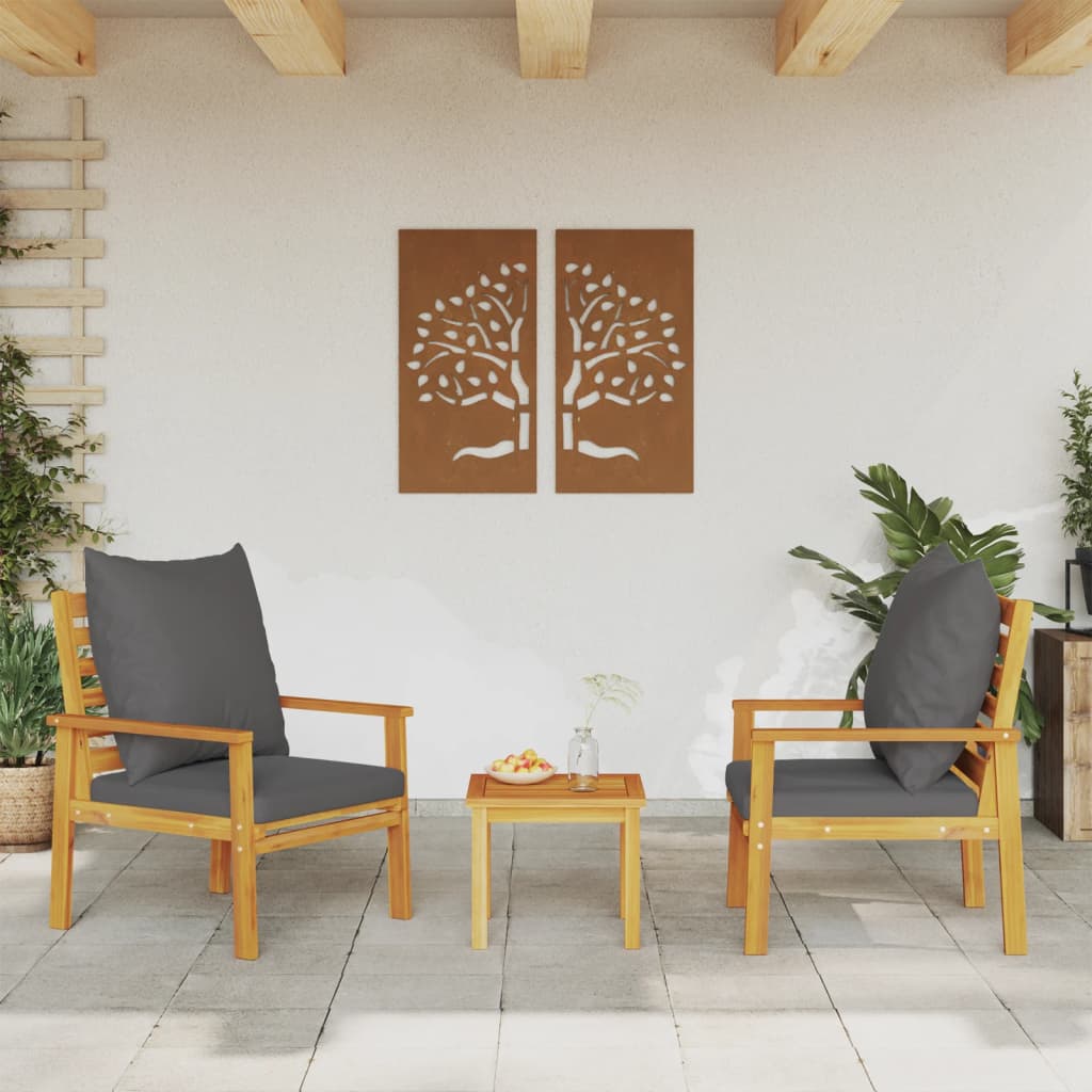 Garden Sofa Chair 2Pcs With Cushion Solid Wood Acacia