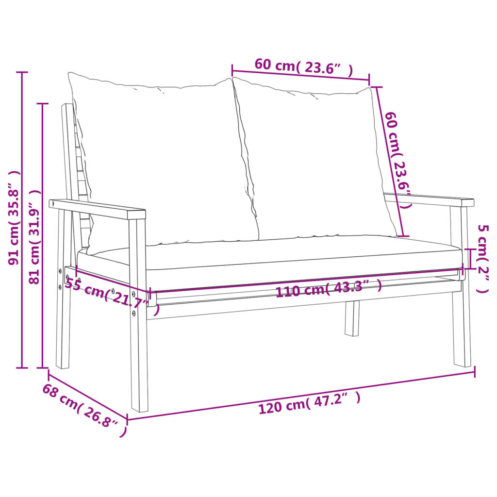 Garden Set With Cushion Solid Wood Acacia