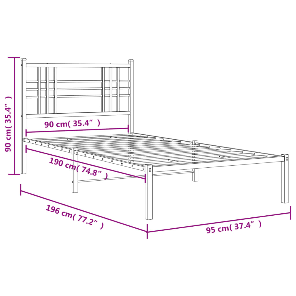 Metal Bed Frame Without Mattress 90X190Cm