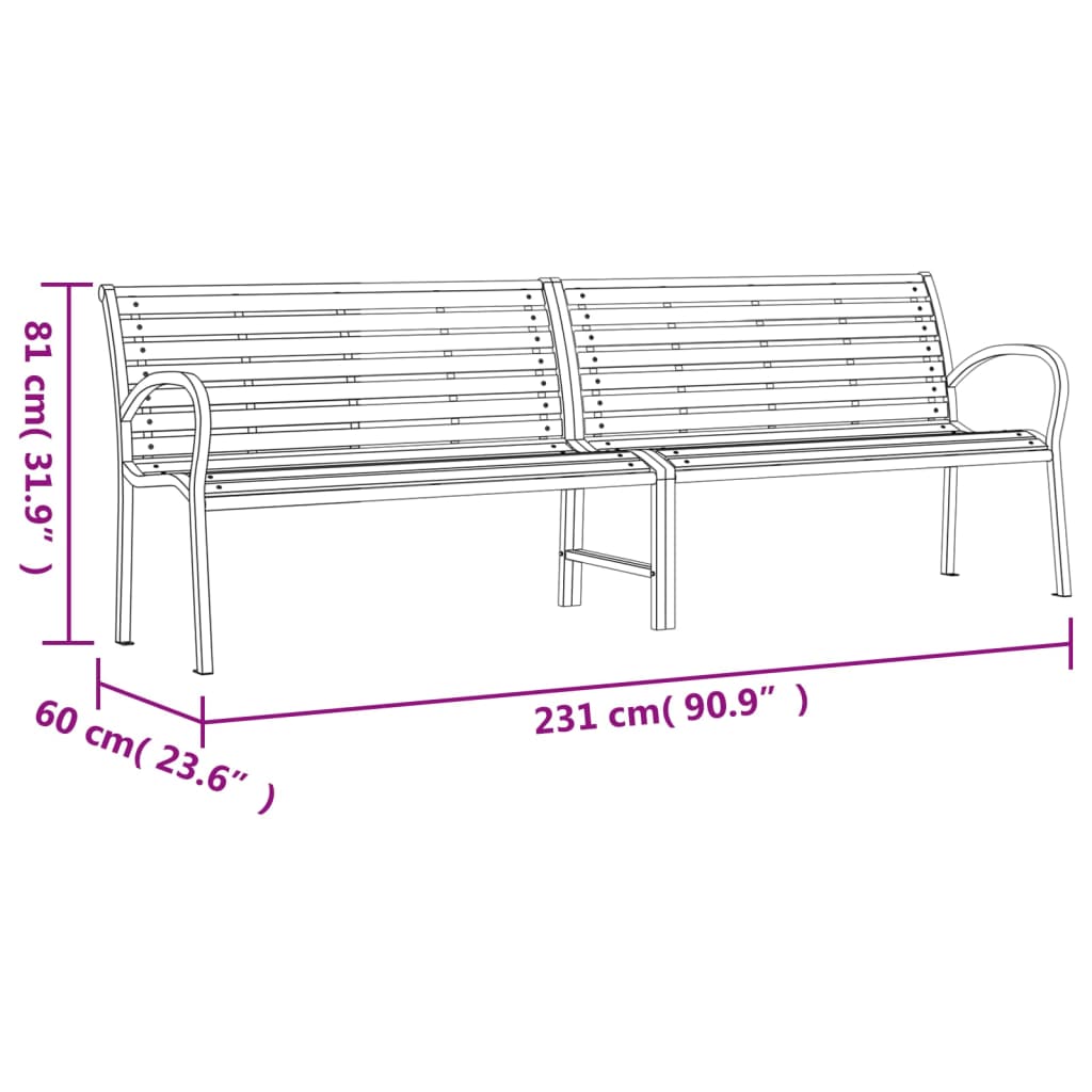Twin Garden Bench Black 231 Cm Steel And Wpc