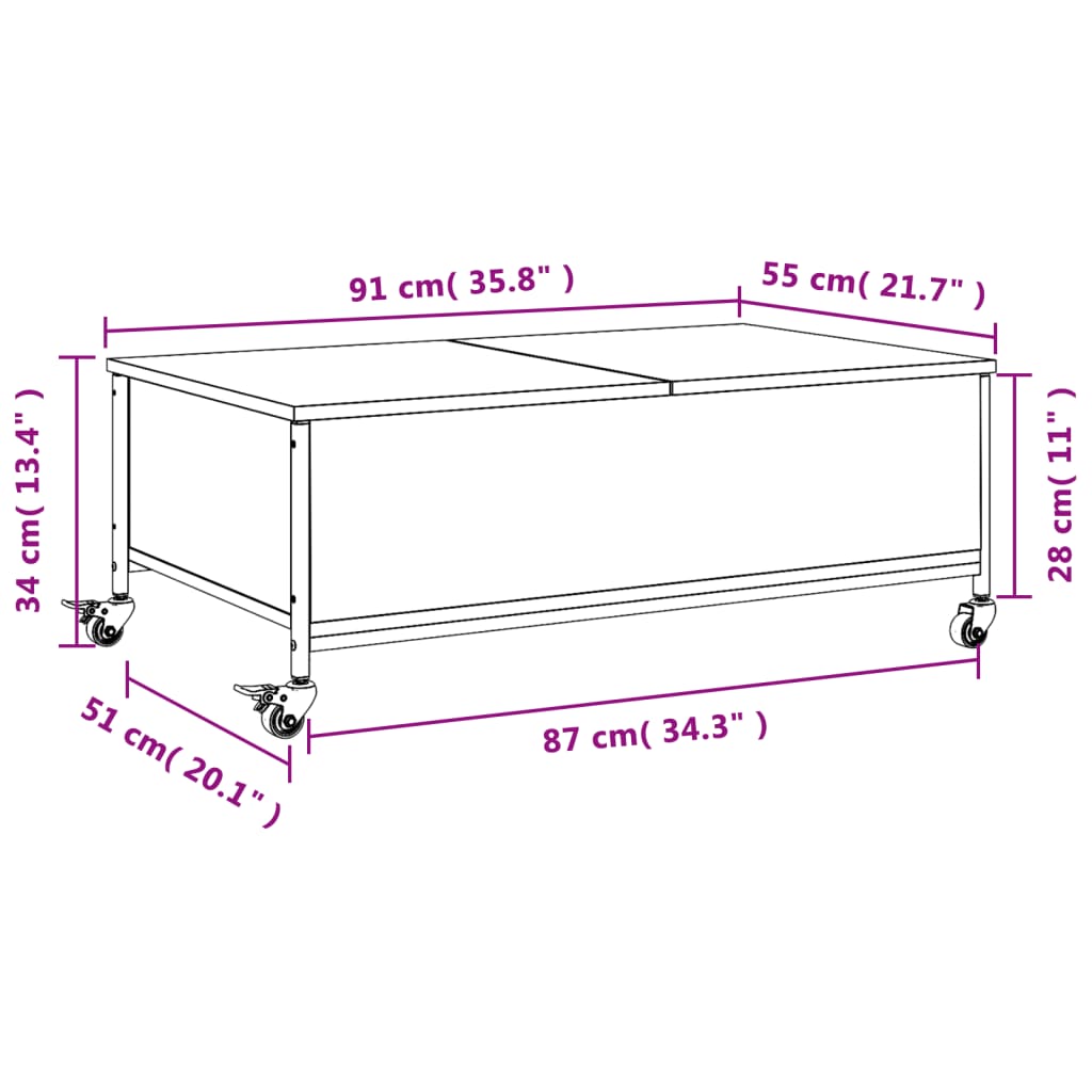 Coffee Table With Wheels 91X55X34 Cm Engineered Wood