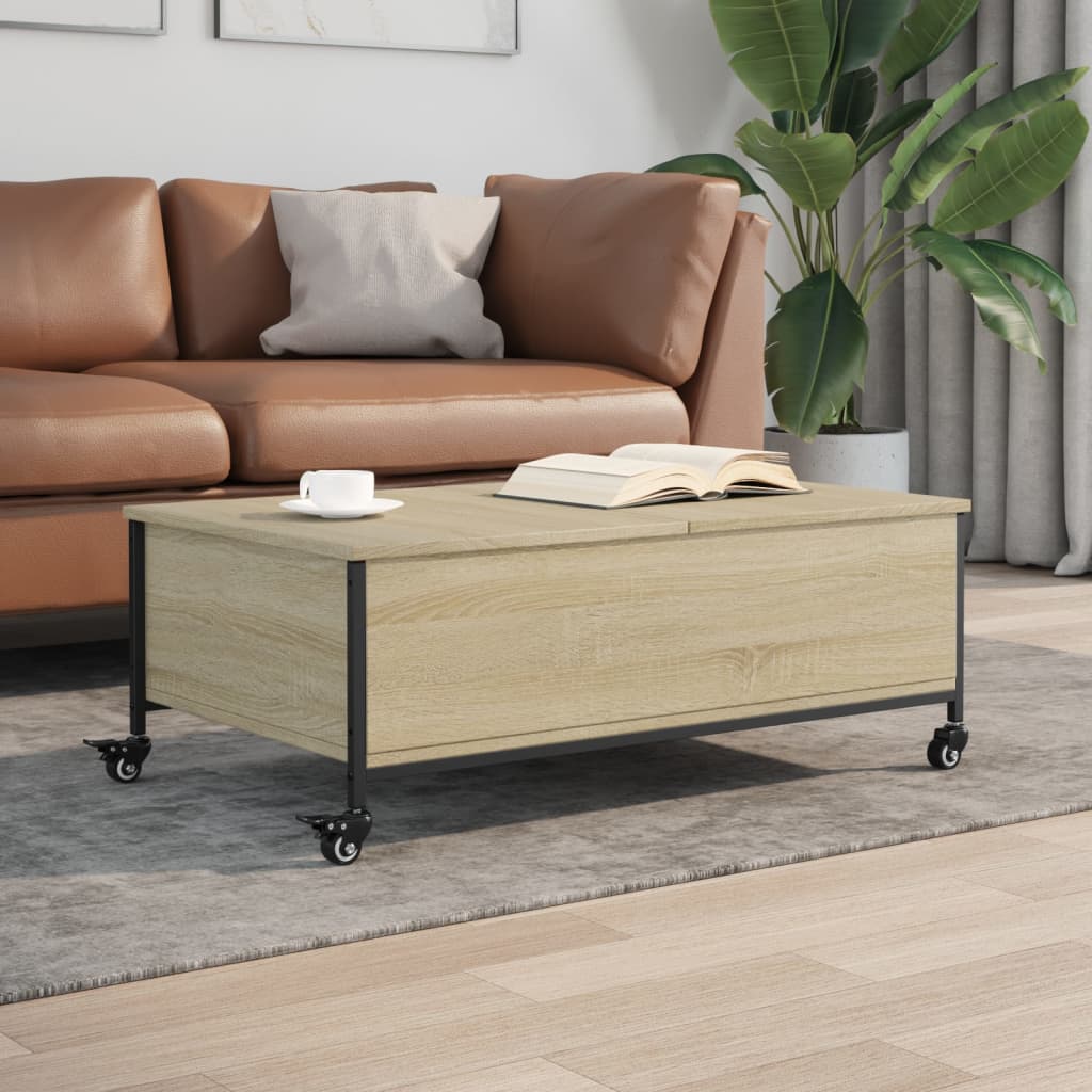 Coffee Table With Wheels 91X55X34 Cm Engineered Wood
