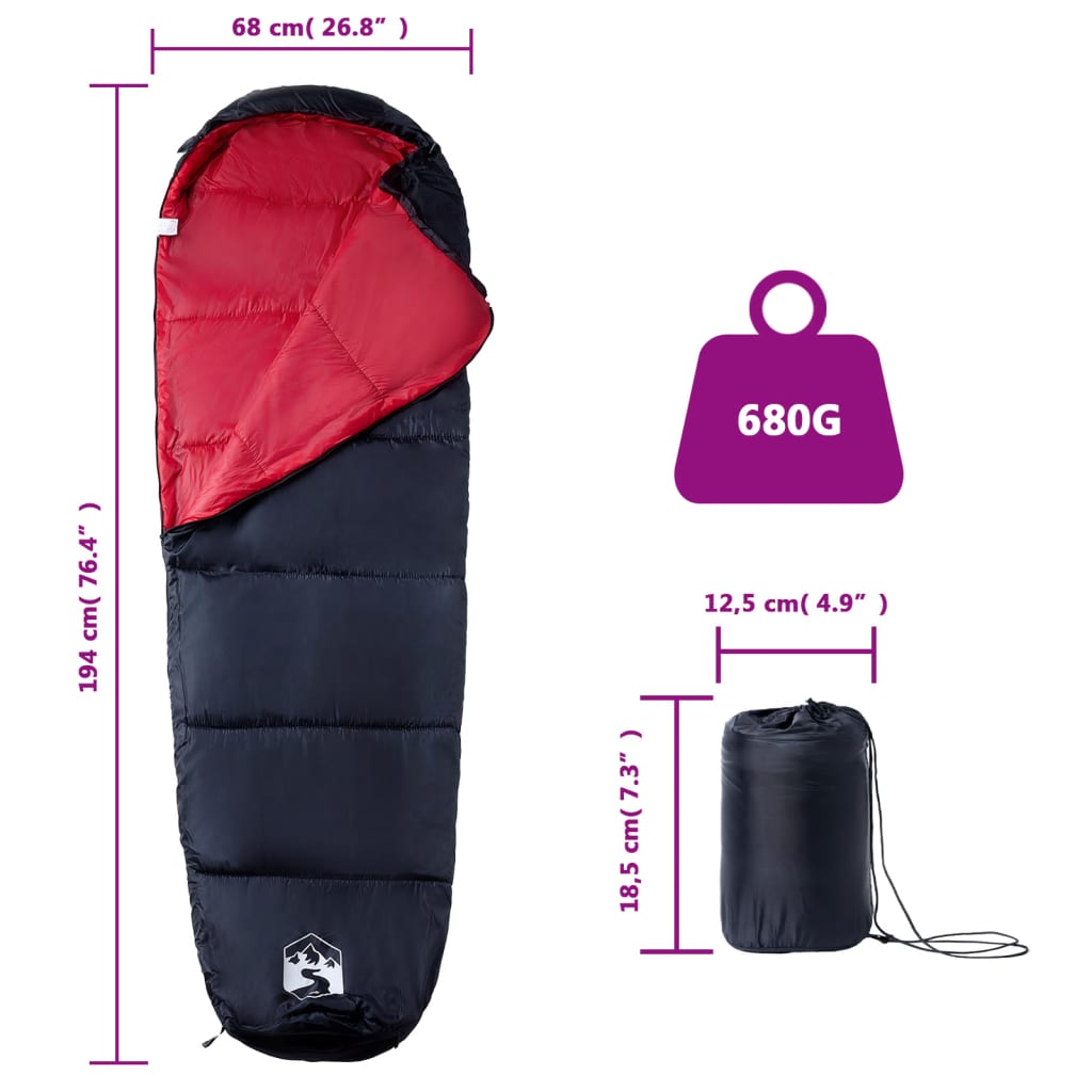 Sleeping Bags Mummy Bag Adults Camping 3 Seasons Black And Red Water Resistant