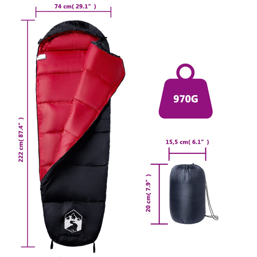 Sleeping Bags Mummy Bag Adults Camping 3 Seasons navy and blue black and red LED