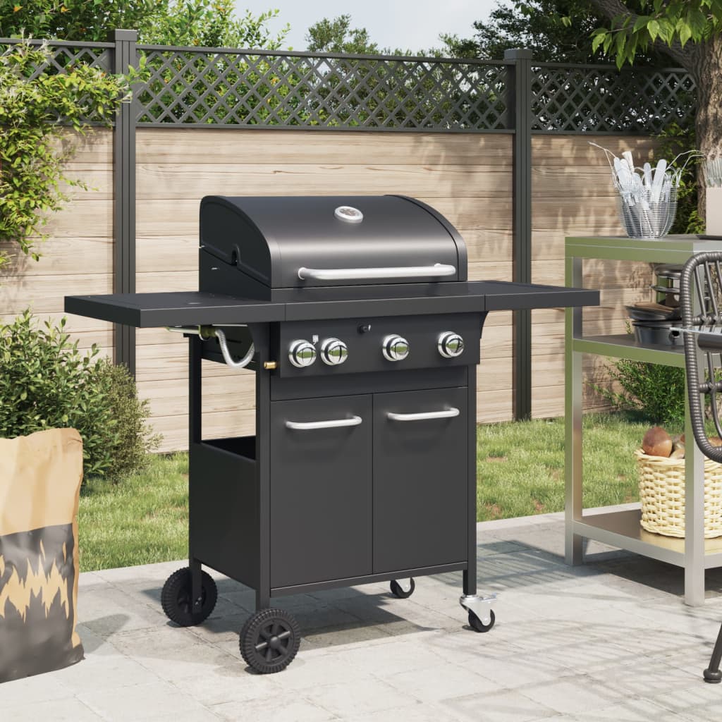 Gas Bbq Grill With Black Powder-Coated Steel