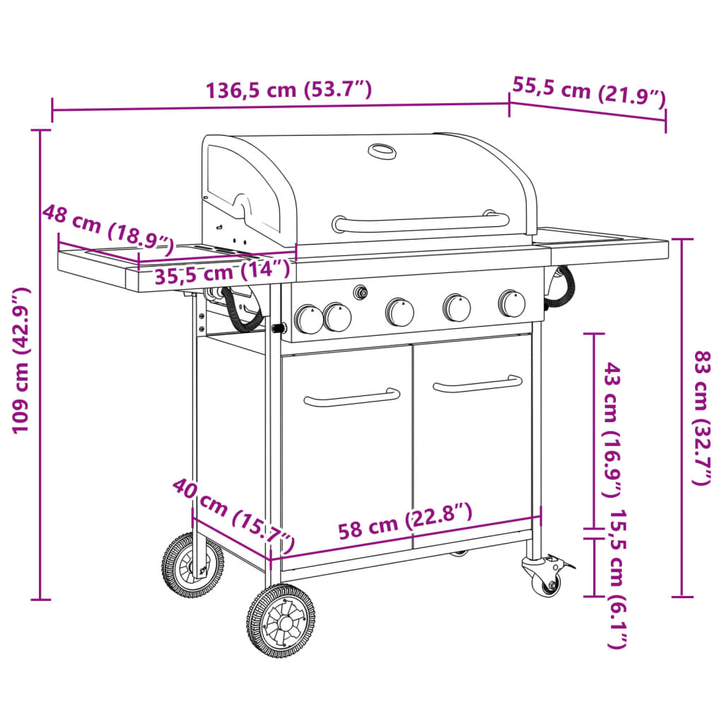 Gas Bbq Grill With Black Powder-Coated Steel