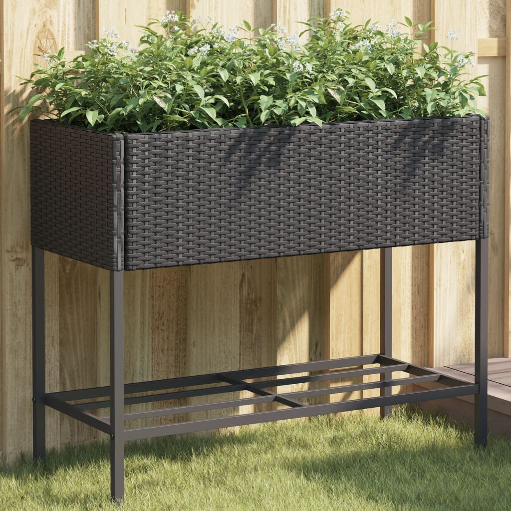 Garden Planters With Shelf 2 Pcs Poly Rattan