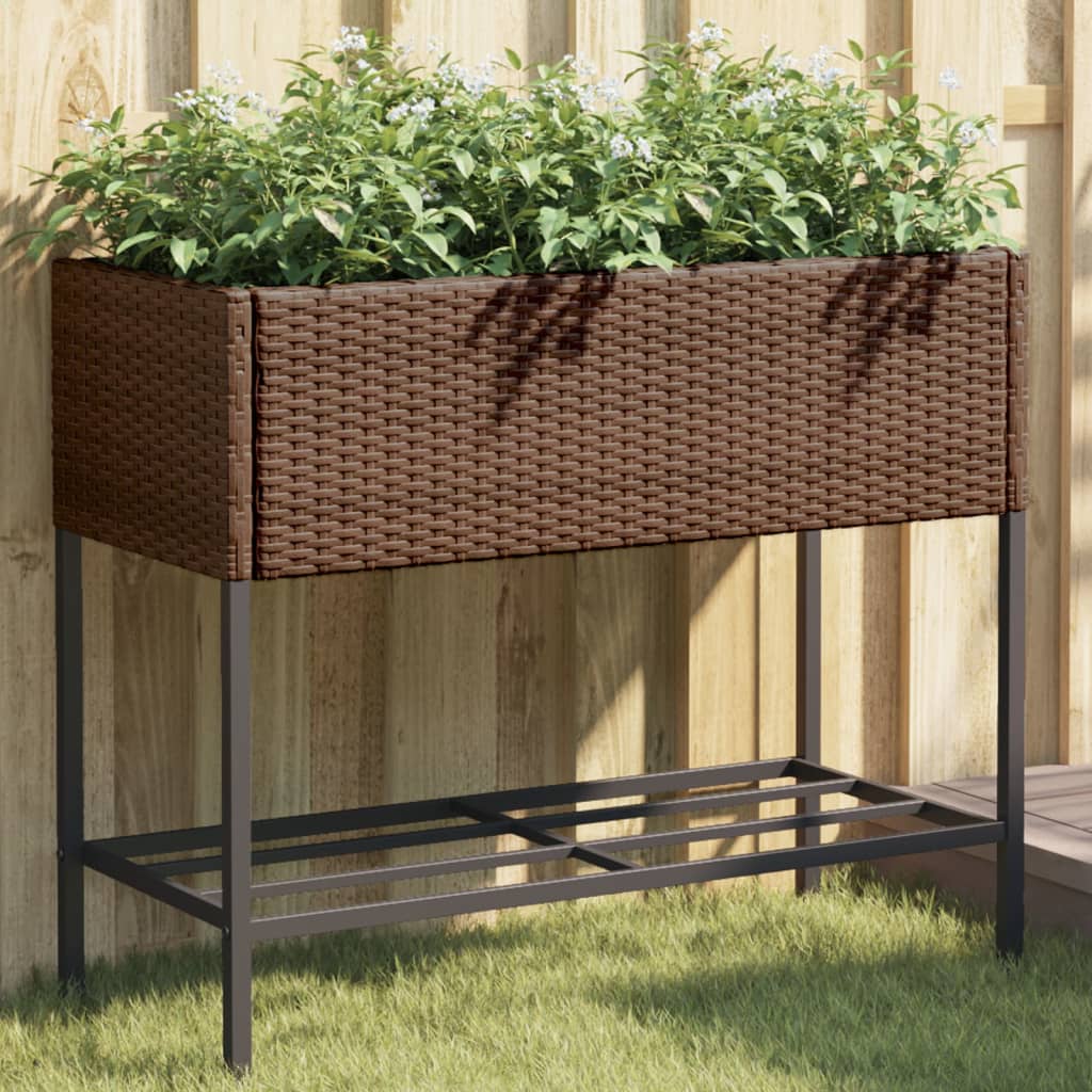 Garden Planters With Shelf 2 Pcs Poly Rattan
