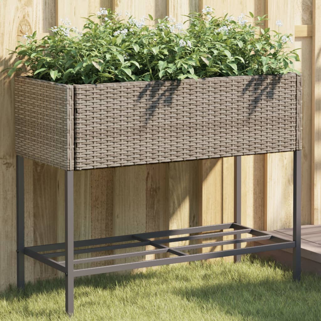 Garden Planters With Shelf 2 Pcs Poly Rattan