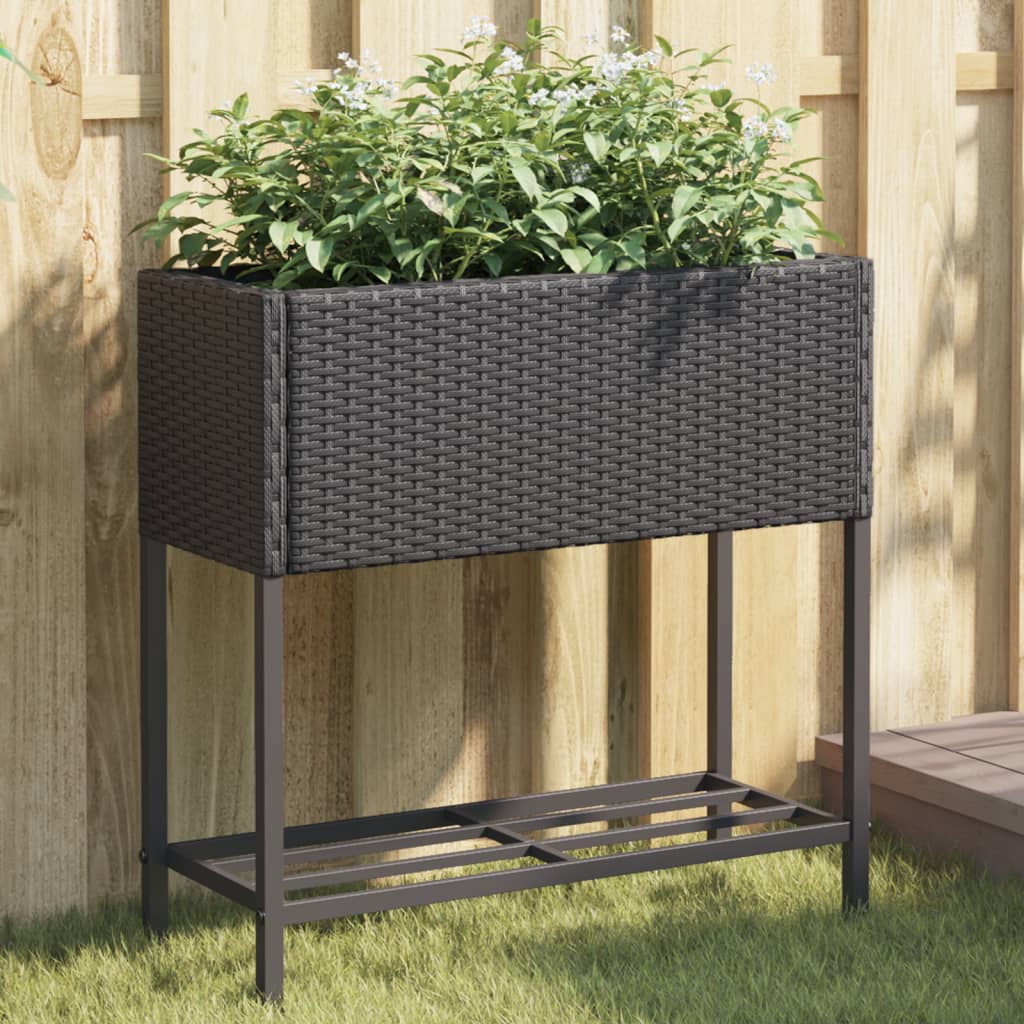 Garden Planters With Shelf 2 Pcs Poly Rattan