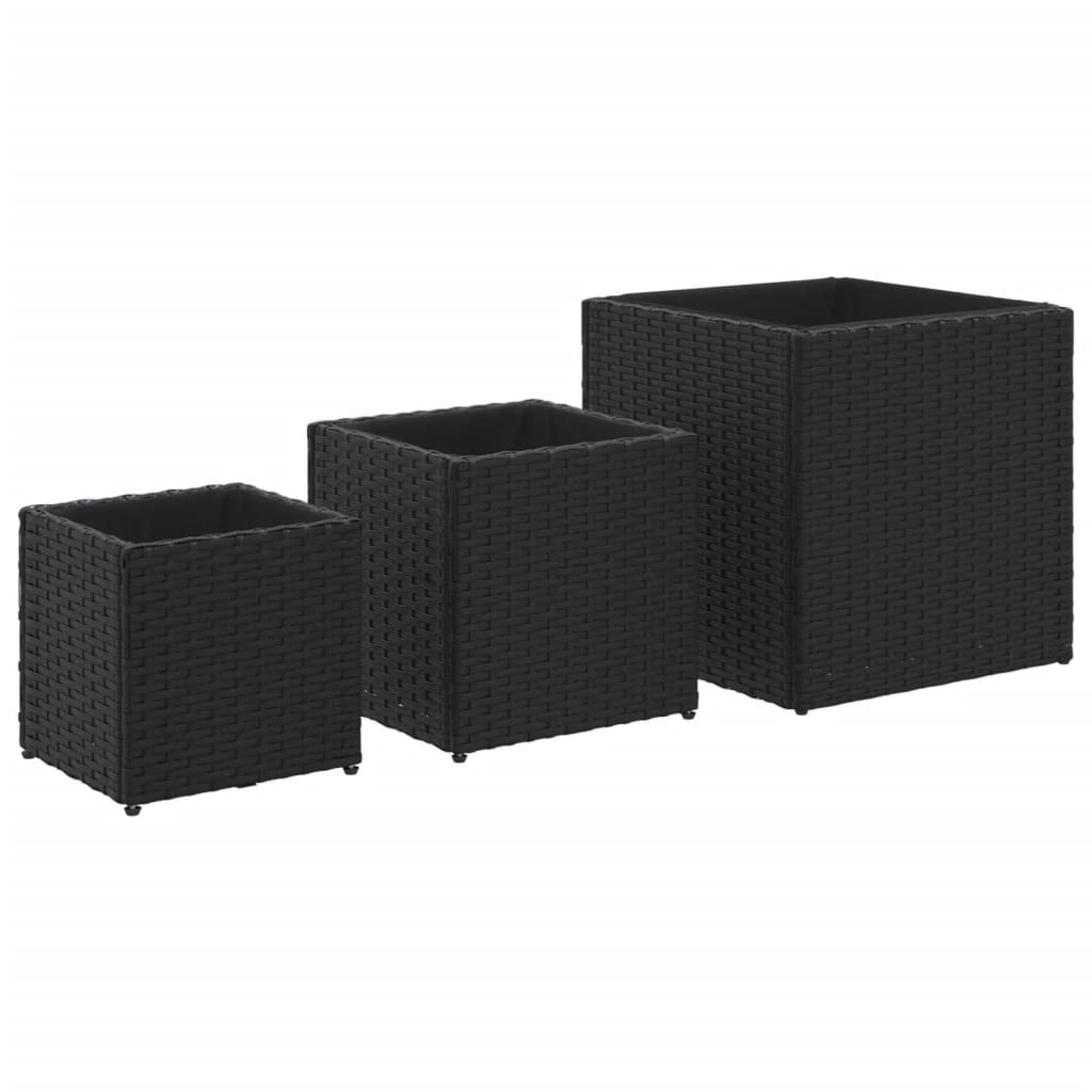 Planter 3pc Poly Rattan Garden Set Outdoor Flower Plant Pots brown grey black 40