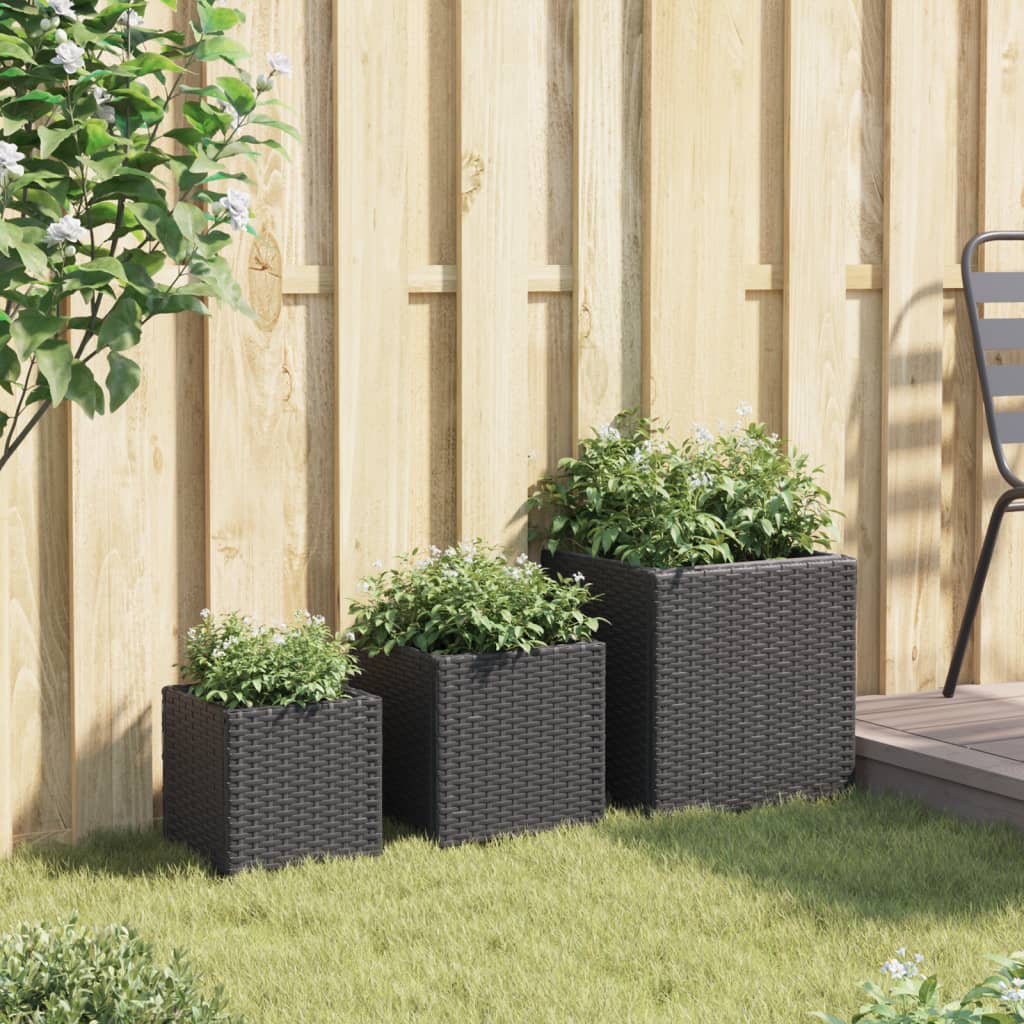 Planter 3pc Poly Rattan Garden Set Outdoor Flower Plant Pots brown grey black 40
