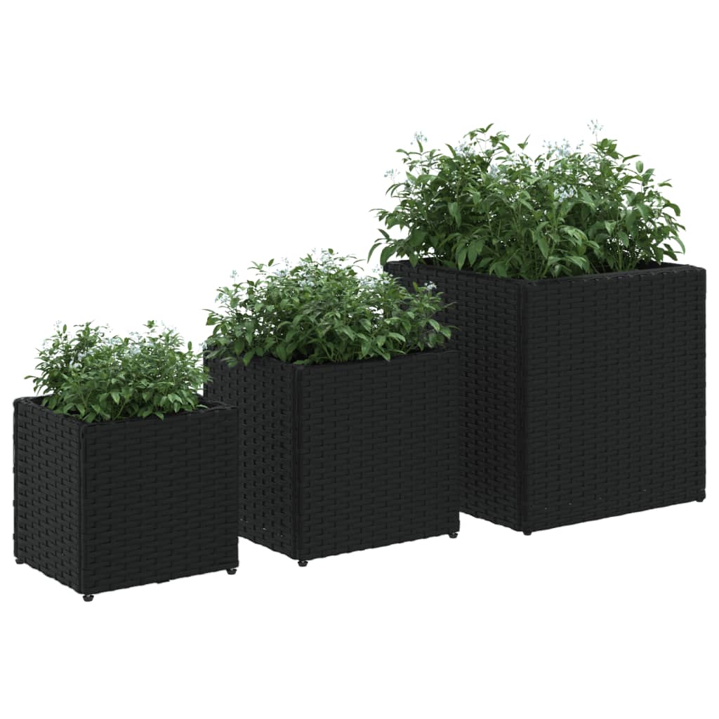 Planter 3pc Poly Rattan Garden Set Outdoor Flower Plant Pots brown grey black 40