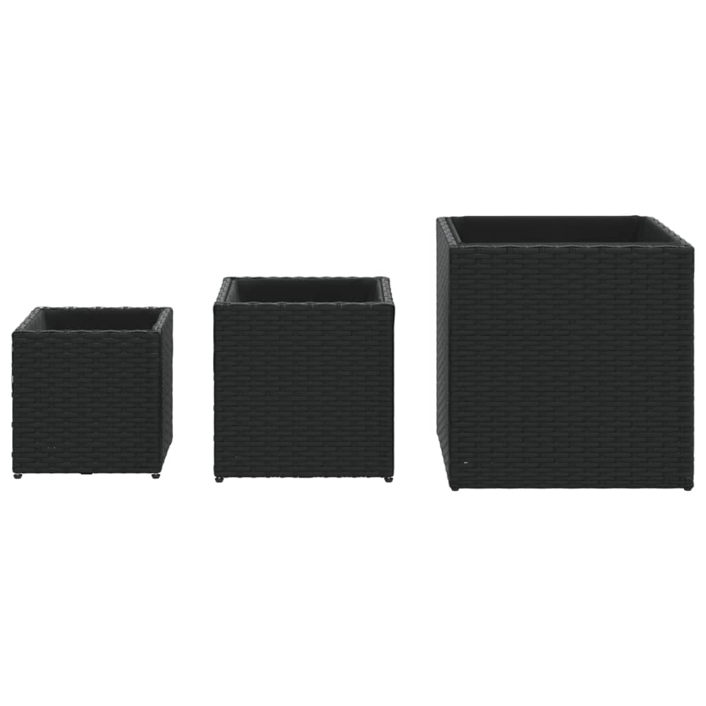 Planter 3pc Poly Rattan Garden Set Outdoor Flower Plant Pots brown grey black 40