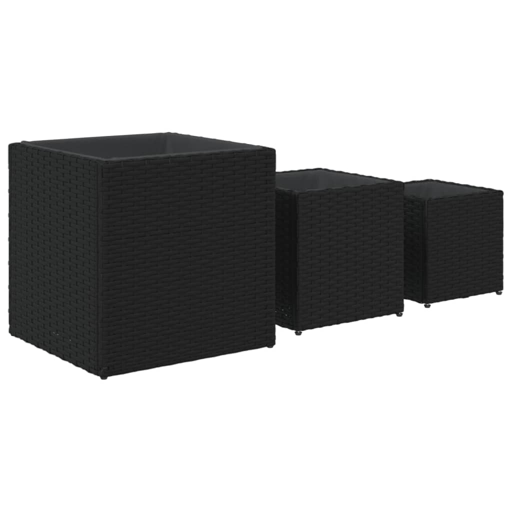Planter 3pc Poly Rattan Garden Set Outdoor Flower Plant Pots brown grey black 40