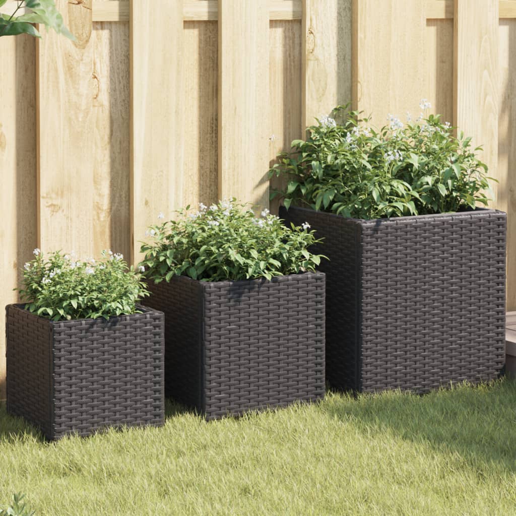 Planter 3Pc Poly Rattan Garden Set Outdoor Flower Plant Pots Brown Grey Black 40