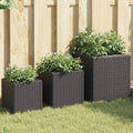 Planter 3pc Poly Rattan Garden Set Outdoor Flower Plant Pots brown grey black 40