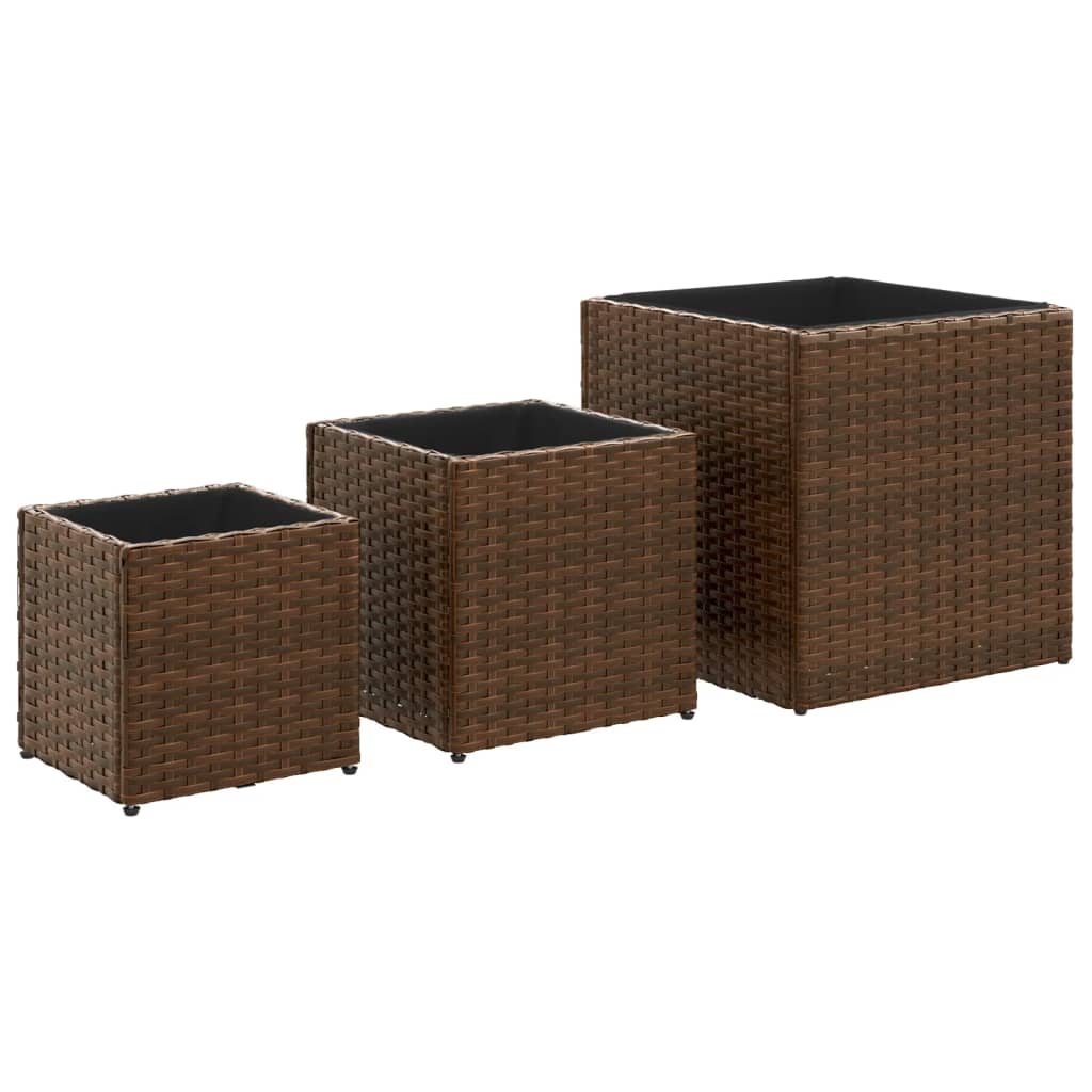 Planter 3Pc Poly Rattan Garden Set Outdoor Flower Plant Pots Brown Grey Black 40