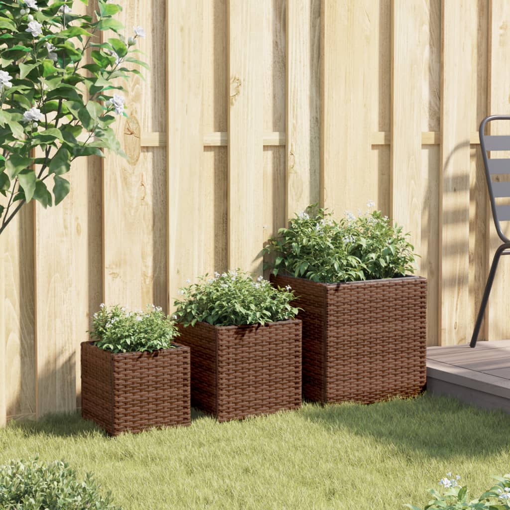 Planter 3pc Poly Rattan Garden Set Outdoor Flower Plant Pots brown grey black 40