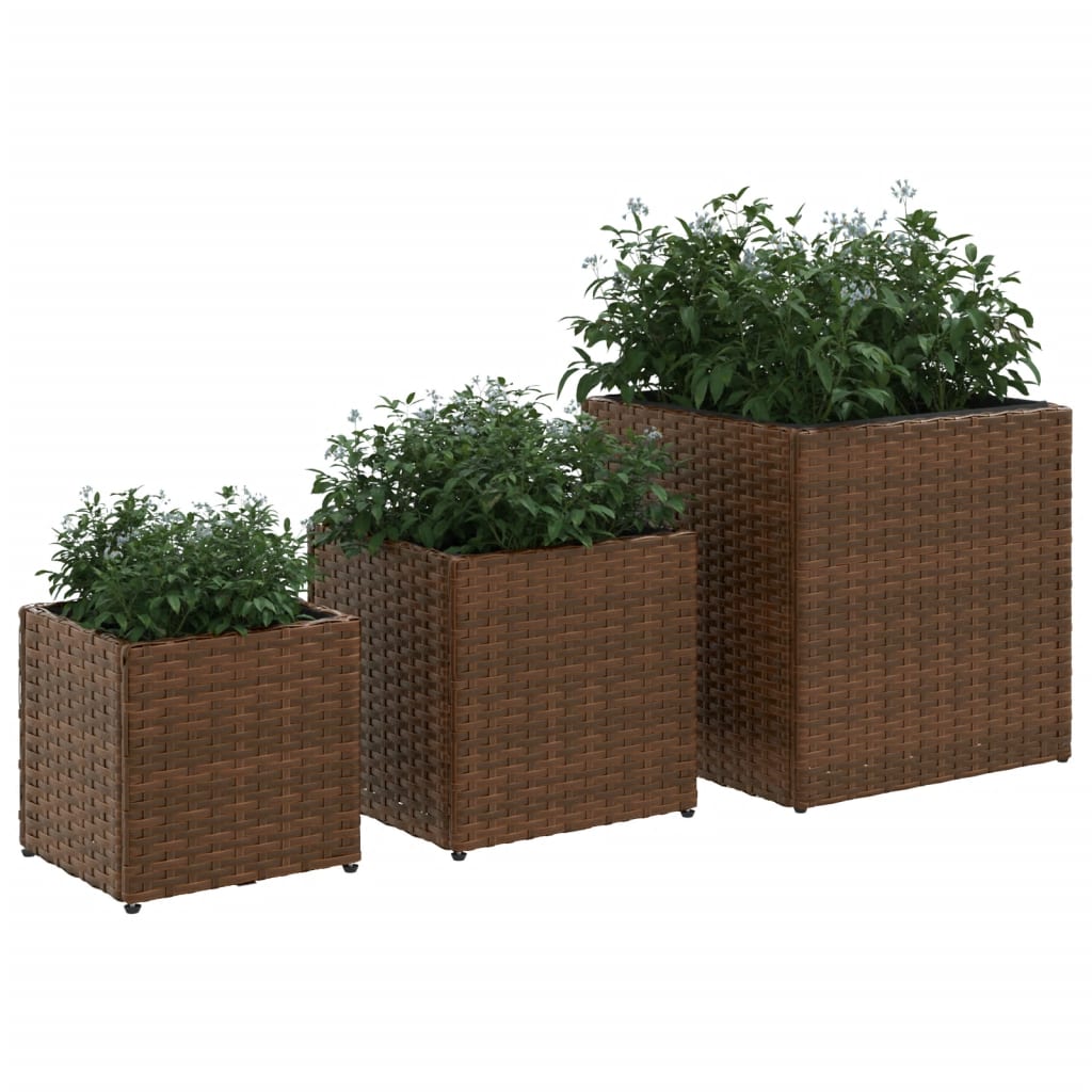 Planter 3Pc Poly Rattan Garden Set Outdoor Flower Plant Pots Brown Grey Black 40