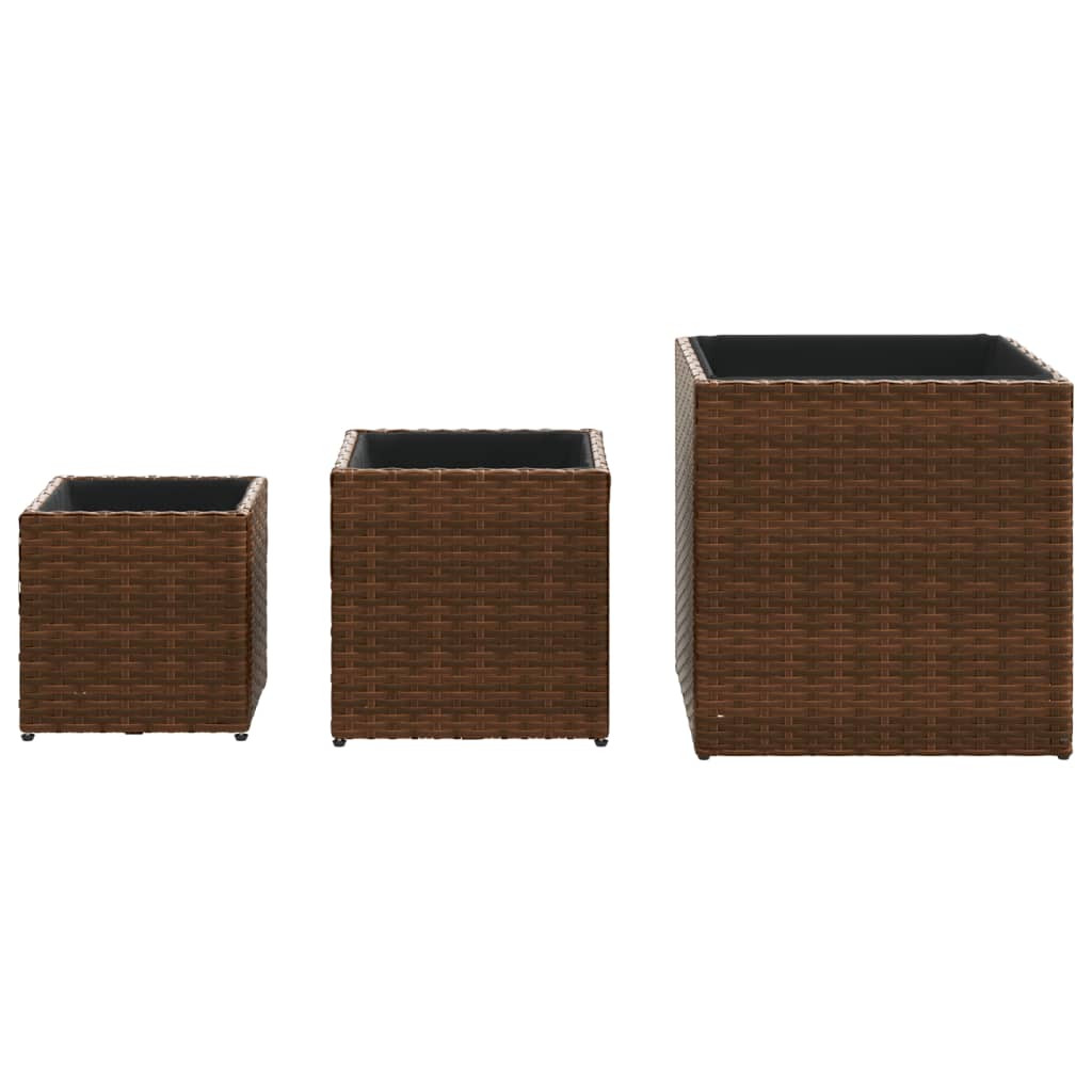 Planter 3pc Poly Rattan Garden Set Outdoor Flower Plant Pots brown grey black 40