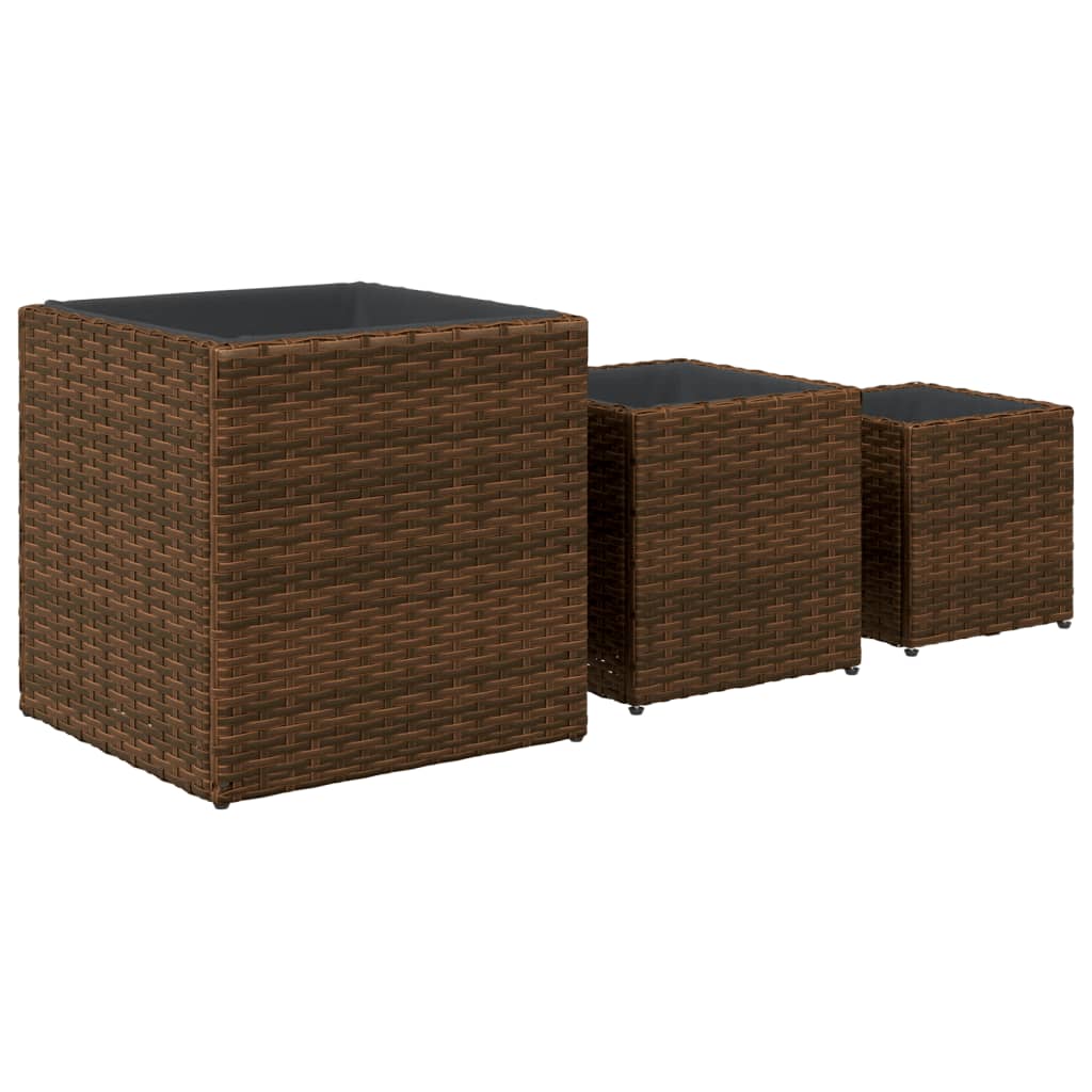 Planter 3Pc Poly Rattan Garden Set Outdoor Flower Plant Pots Brown Grey Black 40