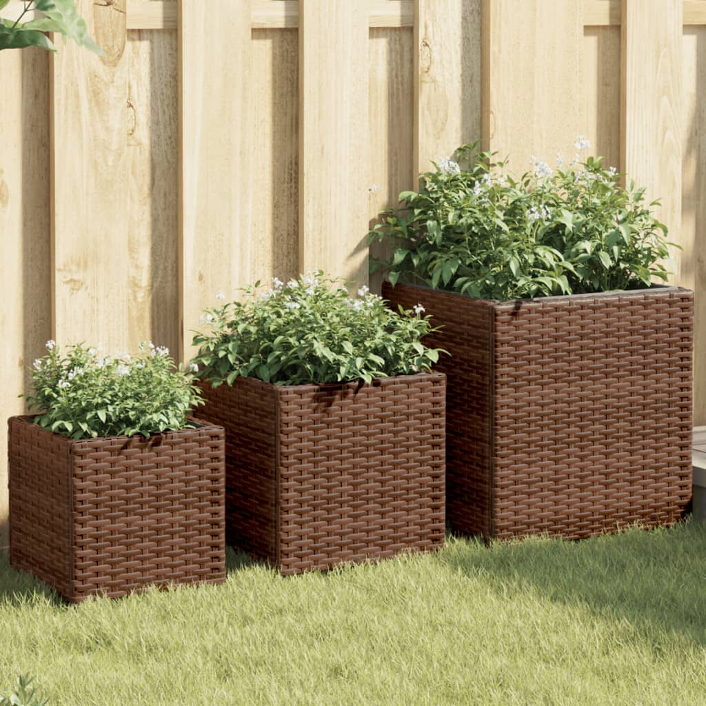Planter 3pc Poly Rattan Garden Set Outdoor Flower Plant Pots brown grey black 40